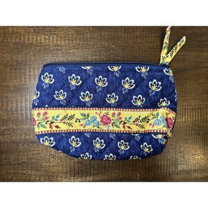 Vera Bradley Mason Blue Quilted Cosmetic Bag Vintage Retired Floral Navy Yellow